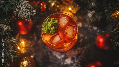 Festive Christmas Cocktail with Guacamole Garnish photo