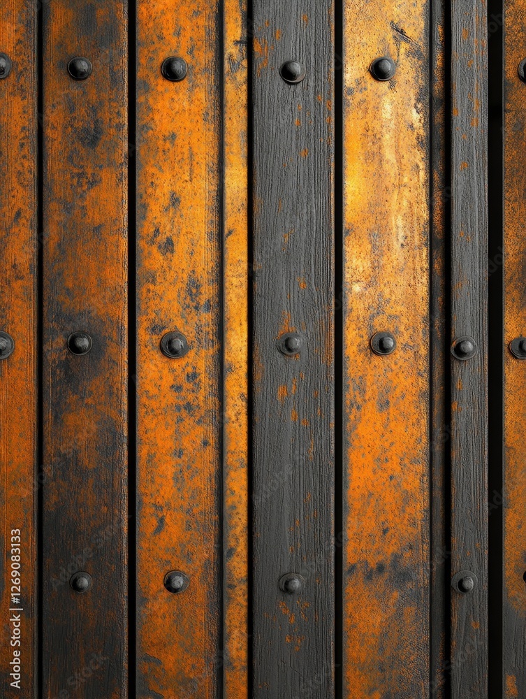 Close-up of a weathered wooden wall with black and orange tones, showcasing texture and age