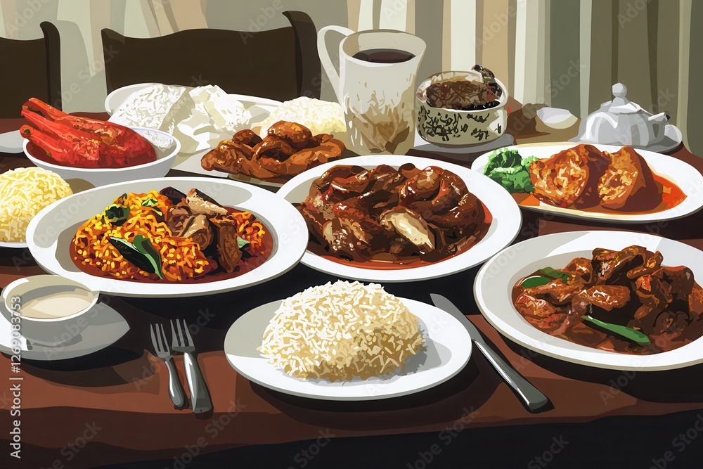 Exquisite Feast of Diverse Dishes on a Rustic Wooden Table Exquisite Feast of Diverse Dishes on a Rustic Wooden Table