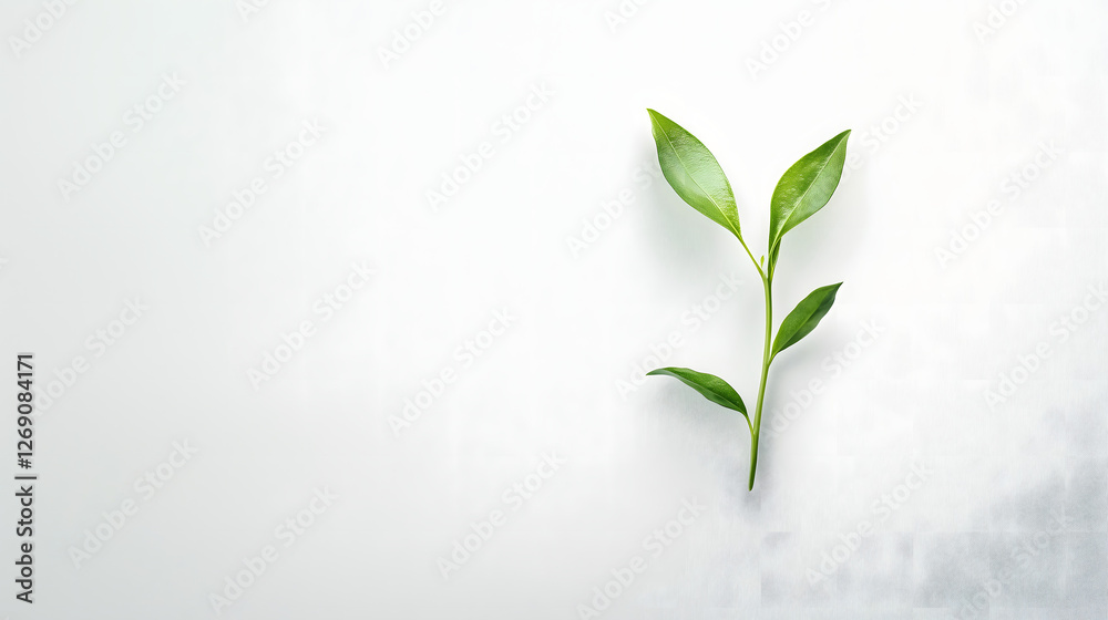 Obraz premium Minimalist Green Sprout Emerging from White Surface – Symbol of Growth & Resilience