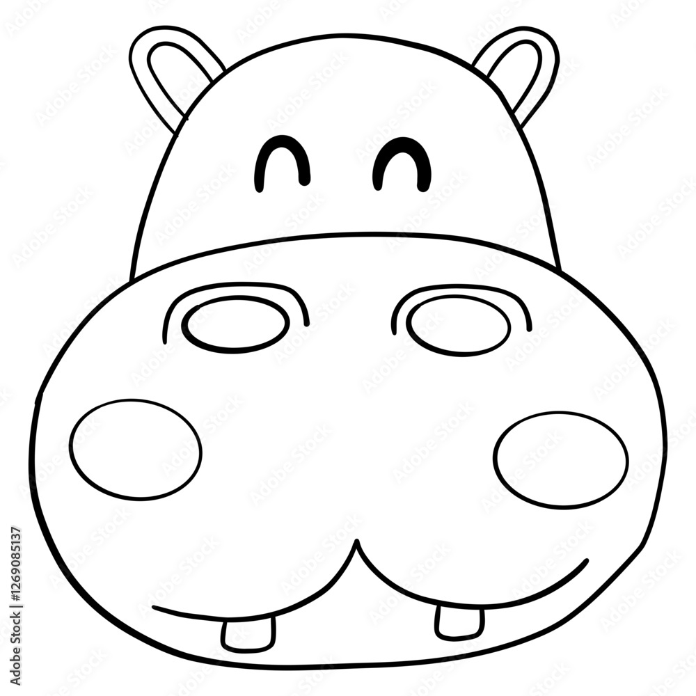 Obraz premium Outline coloring , Cute cartoon hippo face illustration for kids.