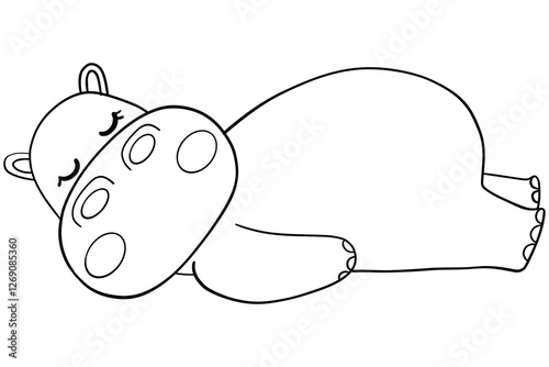 Outline coloring , Sleeping cartoon hippopotamus illustration.