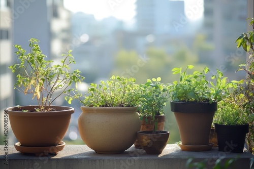 Wallpaper Mural Indoor Gardening with Various Potted Herbs on a Sunny Balcony Torontodigital.ca