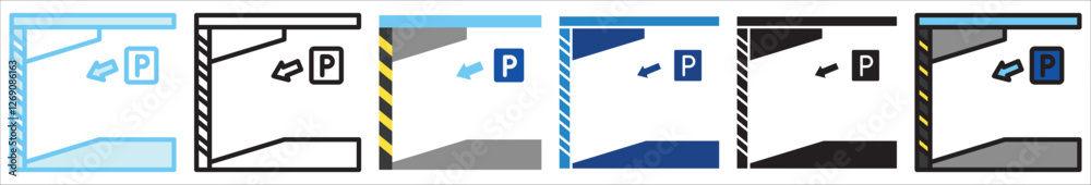 Car Park multi style, mini illustration icon. outline, flat, glyph, line color, UI, UX, app and web, digital or print. For education, construction, transportation, environment, urban planning. Car Park multi style, mini illustration icon. outline, flat, glyph, line color, UI, UX, app and web, digital or print. For education, construction, transportation, environment, urban planning.