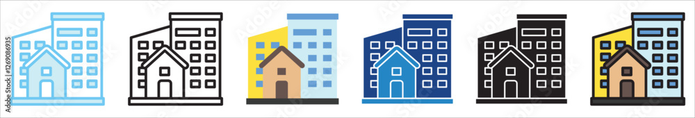 Residential Area multi style, mini illustration icon. outline, flat, glyph, line color, UI, UX, app and web, digital or print. For education, construction, transportation, environment, urban planning. Residential Area multi style, mini illustration icon. outline, flat, glyph, line color, UI, UX, app and web, digital or print. For education, construction, transportation, environment, urban planning.