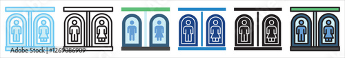 Public Restroom multi style, mini illustration icon. outline, flat, glyph, line color, UI, UX, app and web, digital or print. For education, construction, transportation, environment, urban planning.