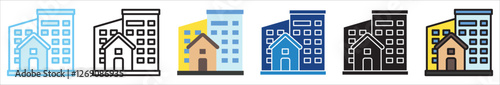 Residential Area multi style, mini illustration icon. outline, flat, glyph, line color, UI, UX, app and web, digital or print. For education, construction, transportation, environment, urban planning.
