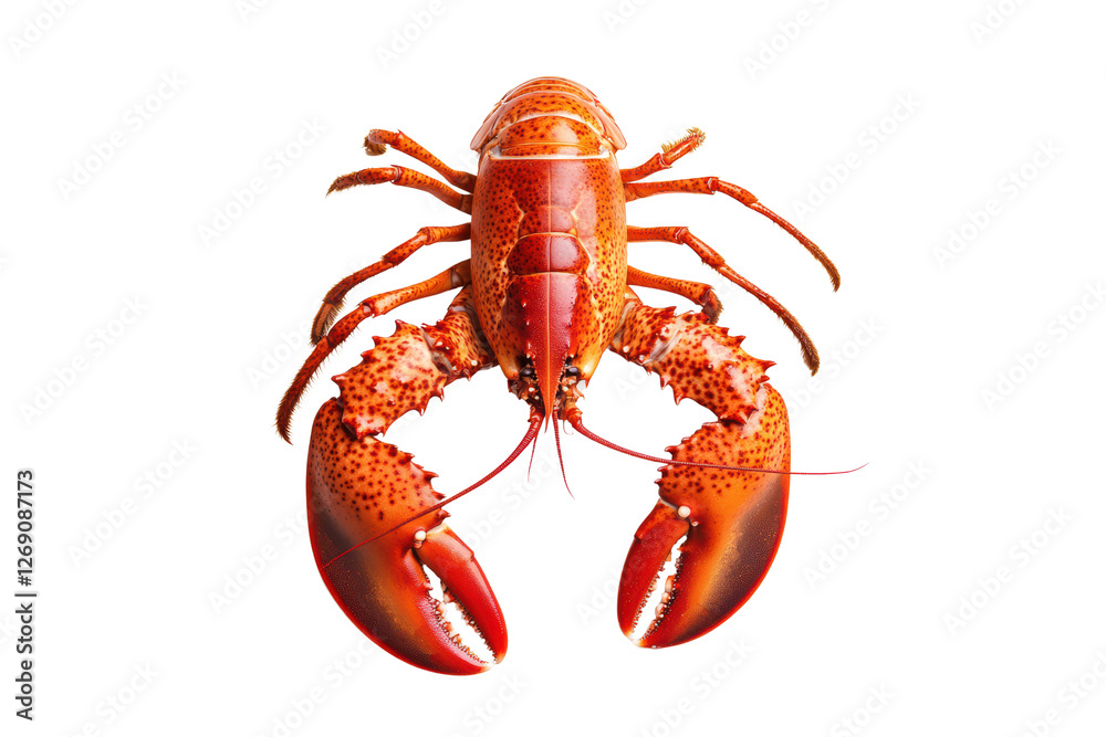 Top view of cooked whole lobster isolated on transparent or white background, png Top view of cooked whole lobster isolated on transparent or white background, png