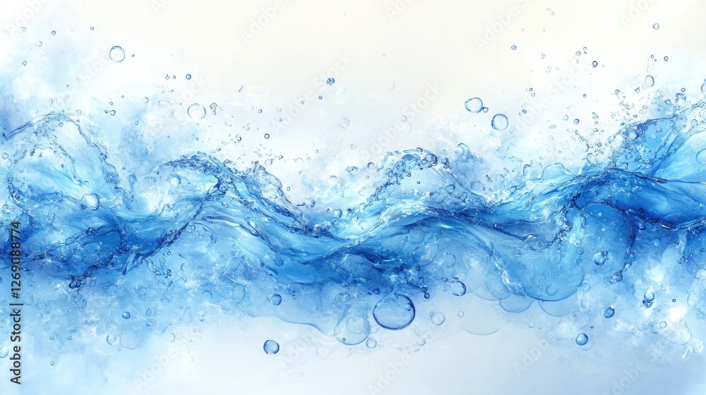 Dynamic splashes of blue water creating a vibrant wave against a light background, evoking freshness Dynamic splashes of blue water creating a vibrant wave against a light background, evoking freshness