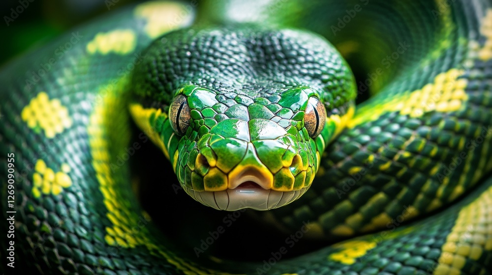 Closeup of a green snake with intricate scale patterns Closeup of a green snake with intricate scale patterns