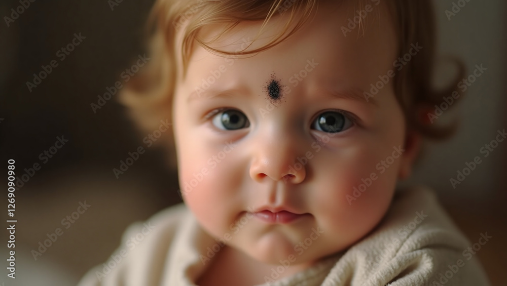Baby with ash thumbprint for Ash Wednesday Baby with ash thumbprint for Ash Wednesday