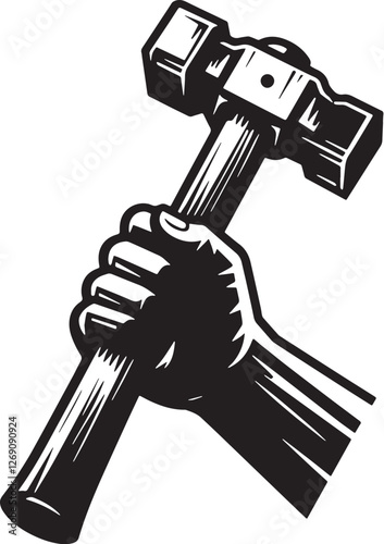 Black Color Sledgehammer Silhouette Vector Illustration design, Solid White Background