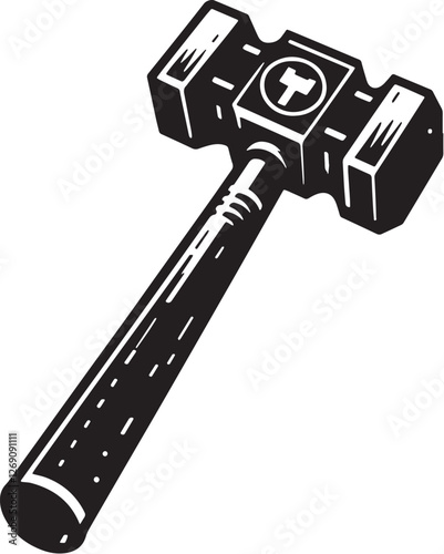 Black Color Sledgehammer Silhouette Vector Illustration design, Solid White Background