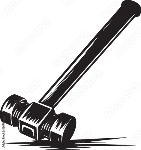 Black Color Sledgehammer Silhouette Vector Illustration design, Solid White Background