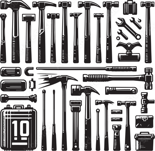 Black Color Sledgehammer Silhouette Vector Illustration design, Solid White Background