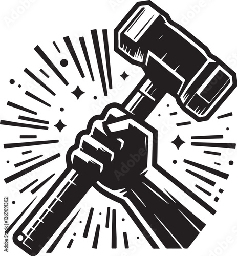Black Color Sledgehammer Silhouette Vector Illustration design, Solid White Background