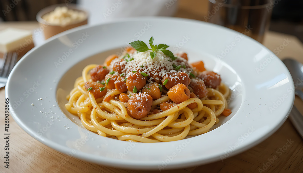 A steaming bowl of pasta, with vibrant red tomato sauce, garnished with fresh basil leaves, on a wooden table. A steaming bowl of pasta, with vibrant red tomato sauce, garnished with fresh basil leaves, on a wooden table.