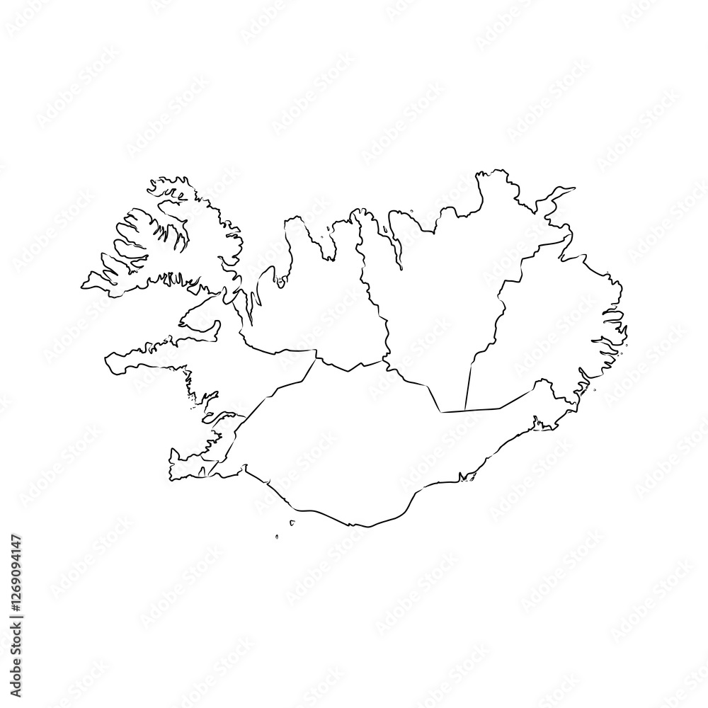 Obraz premium Freehand Iceland map sketch on white background