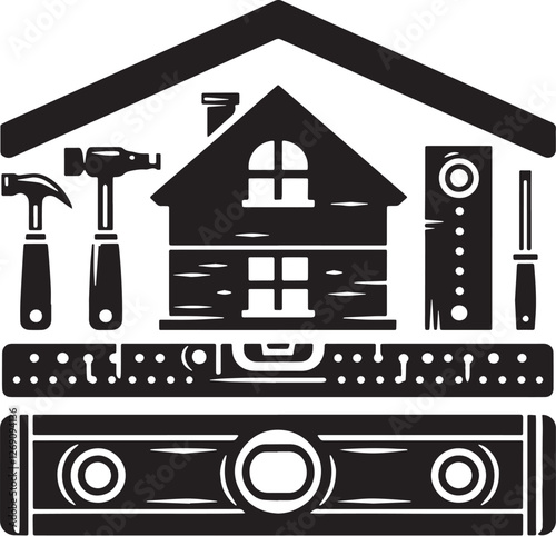 Black Color Spirit Level Silhouette Vector Illustration design, Solid White Background