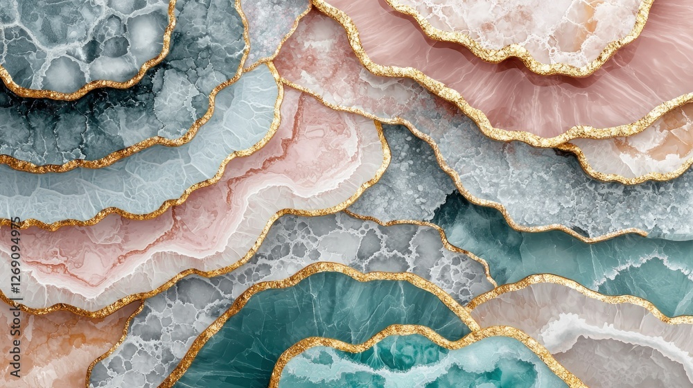 Obraz premium Abstract agate texture, gold accents, pastel colors, elegant background, design art