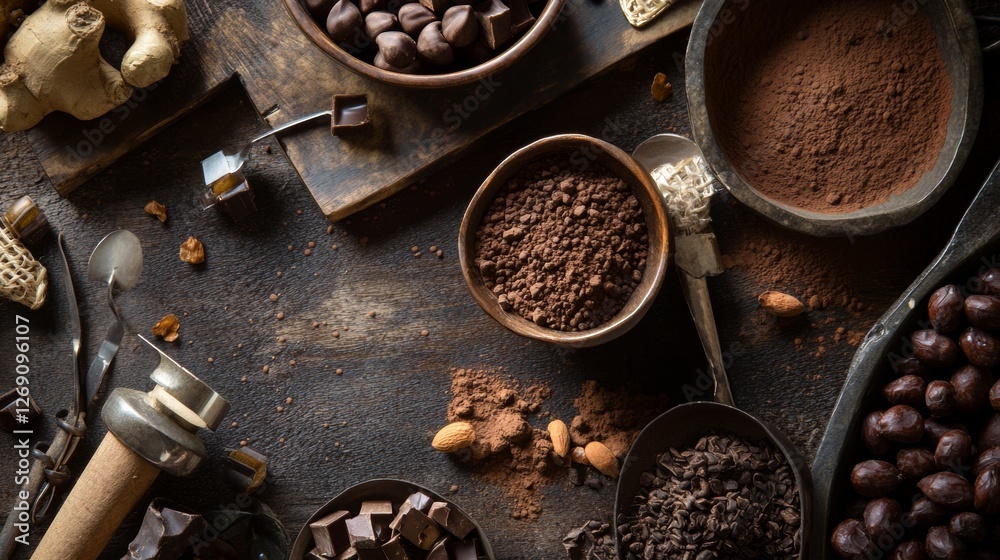 Rich assortment of chocolate, cocoa, and coffee beans Rich assortment of chocolate, cocoa, and coffee beans