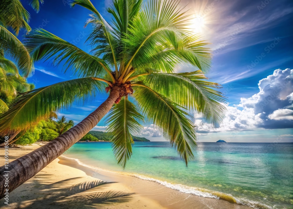 Palawan Island Paradise: Lush Coconut Palm Trees on a Tropical Beach Palawan Island Paradise: Lush Coconut Palm Trees on a Tropical Beach