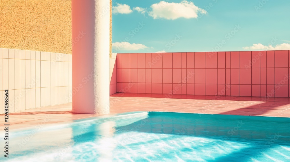 Fototapeta premium Serene outdoor swimming pool under a bright blue sky