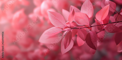Lush pink plants gracefully extend their vibrant leaves against a soft pink background, showcasing nature's beauty in a serene garden setting