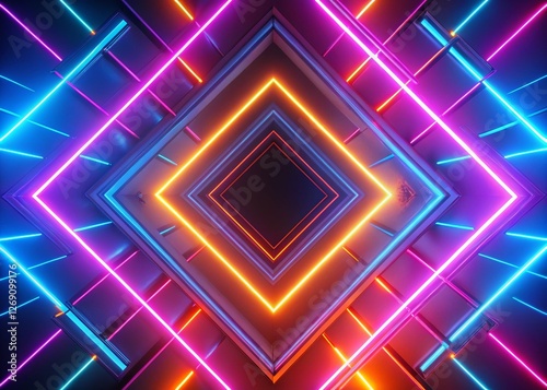 Panoramic Abstract Geometric Background with Looping Neon Arrows - 3D Animation Stock Photo