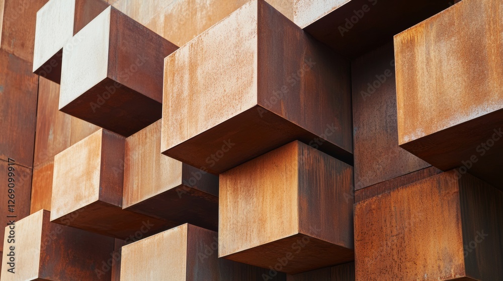 Abstract wooden cubes in a geometric 3D composition Abstract wooden cubes in a geometric 3D composition