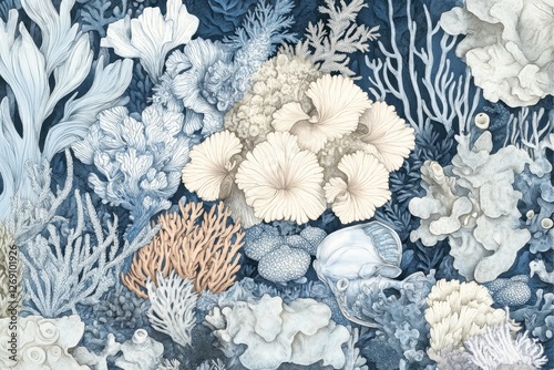 Wallpaper Mural Underwater World of Coral Reef Illustrations in Soft Blue Tones Torontodigital.ca