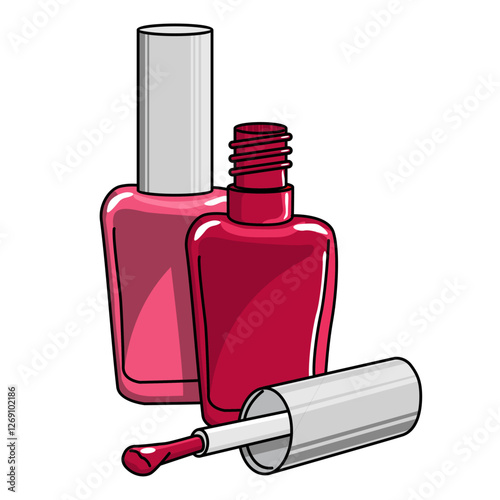 Boccette smalto per unghie rosso e rosa. Disegno simpatico stile fumetto. Vettoriale editabile