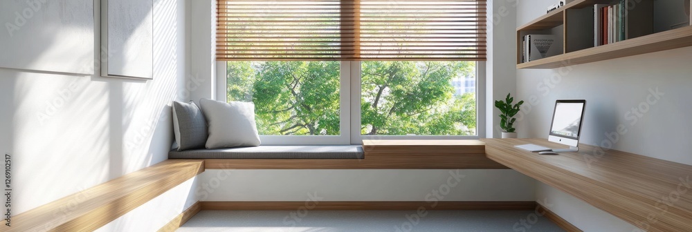 Fototapeta premium Modern Window Seat Workspace Design With Natural Light