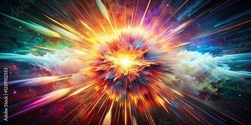 Panoramic Explosion Animation: Dynamic Energy Burst, Vibrant Colors, Dramatic Effect