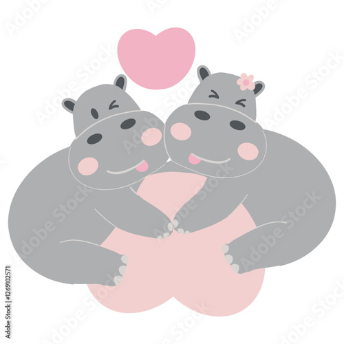 Valentine hippo theme. Cute hippos hugging with a heart above them.