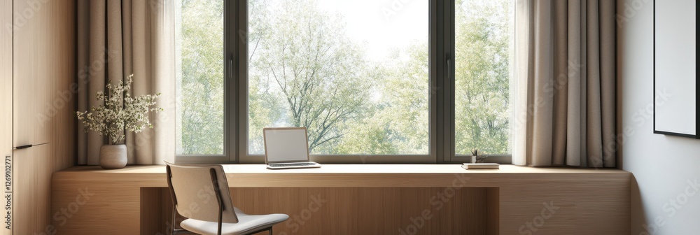 Fototapeta premium Minimalist Home Office Workspace With Window View