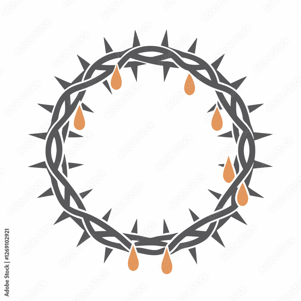 Obraz premium Crown of thorns with drops of blood on white background