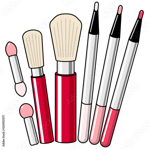 Strumenti per maquillage e trucco. Disegno simpatico stile fumetto. Vettoriale editabile
