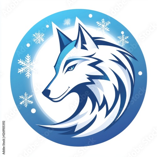 Abstract Wolf Logo Design with Snowflakes and Circle Background photo