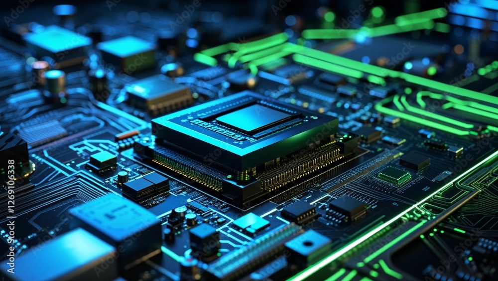 A close up of a futuristic circuit board with glowing blue and orange lines ,Robots assembling intricate circuit boards in an electronics manufacturing facility, robotic electronics assembly A close up of a futuristic circuit board with glowing blue and orange lines ,Robots assembling intricate circuit boards in an electronics manufacturing facility, robotic electronics assembly