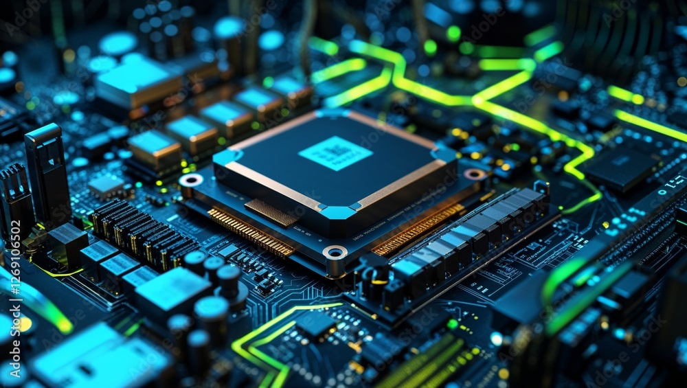 A close up of a futuristic circuit board with glowing blue and orange lines ,Robots assembling intricate circuit boards in an electronics manufacturing facility, robotic electronics assembly A close up of a futuristic circuit board with glowing blue and orange lines ,Robots assembling intricate circuit boards in an electronics manufacturing facility, robotic electronics assembly