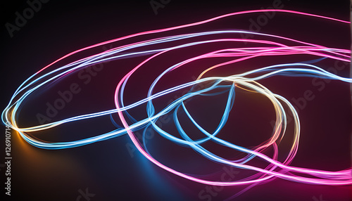 twisting neon light trails in the dark