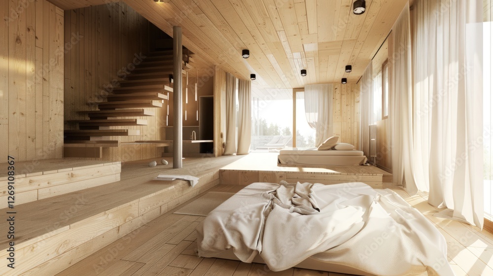 Serene Wooden Bedroom Design: Minimalist Architecture and Natural Light Serene Wooden Bedroom Design: Minimalist Architecture and Natural Light