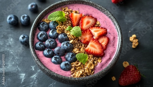 Wallpaper Mural Berry smoothie bowl with granola, studio shot Torontodigital.ca