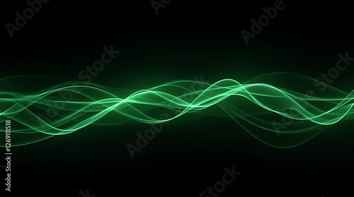 Abstract Green Wave Lines Pattern Flowing on Black Background