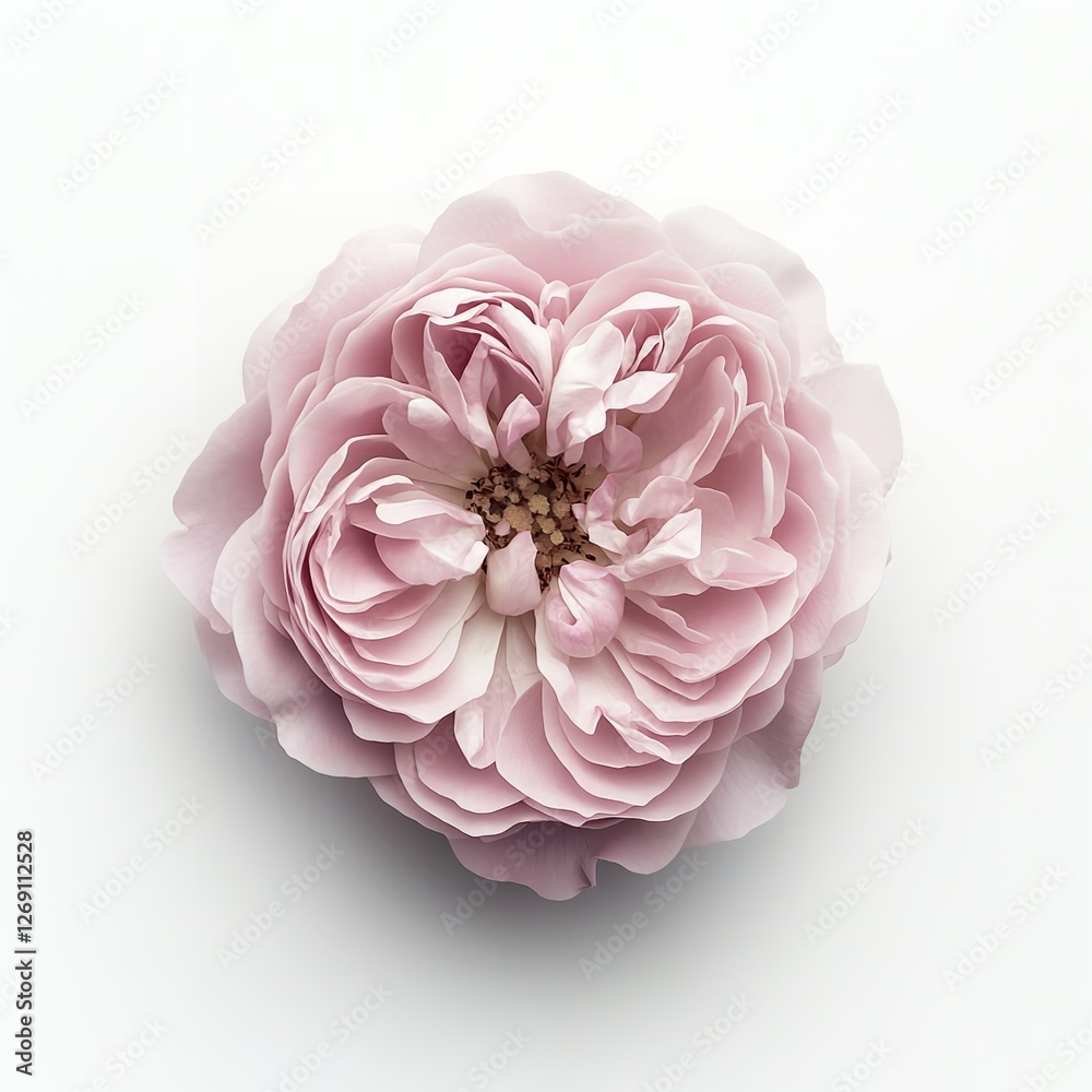 Detailed Close-Up of a Pink Peony Flower with Multiple Layers of Delicate Petals and Square Pink Overlay on the Right Side Against a Plain White Background Detailed Close-Up of a Pink Peony Flower with Multiple Layers of Delicate Petals and Square Pink Overlay on the Right Side Against a Plain White Background