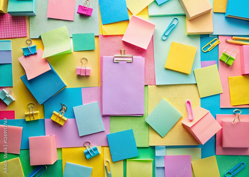 Pastel Sticky Note Chaos: Vibrant Stationery & Creative Workspace Pastel Sticky Note Chaos: Vibrant Stationery & Creative Workspace