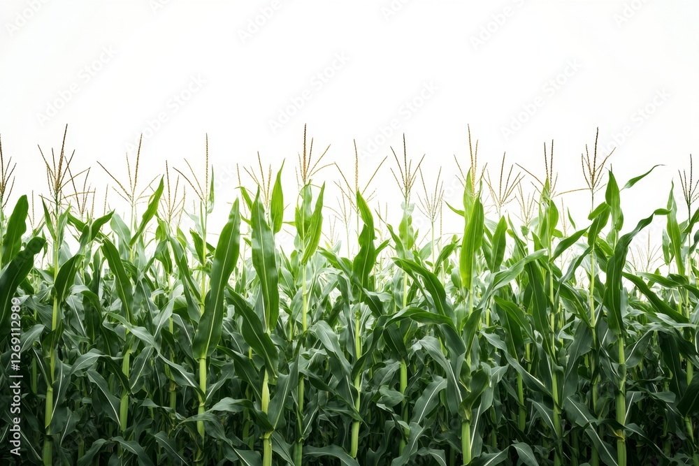 Lush green cornfield growing under a bright sky Lush green cornfield growing under a bright sky