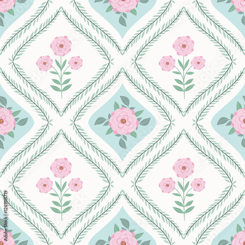 Floral seamless pattern with roses in bloom, vintage romantic wallpaper, antique delicate background