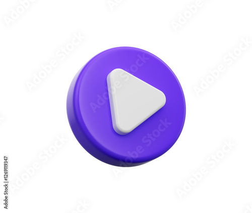 3D Purple play button icon with a sleek design, ideal for apps and streaming platforms. 3d illustration